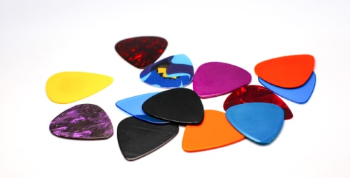Acetal Guitar picks laid on a table
