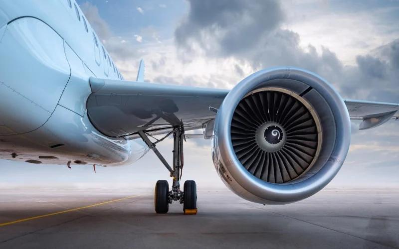 Airplane made of aerospace grade metal on the runway