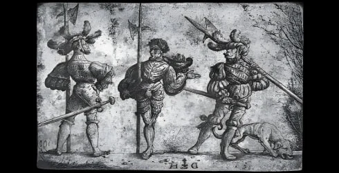 Old acid etched 1500's illustration of german troops