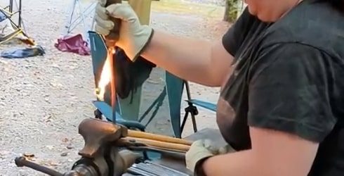DIY steak flipper step 3 hurn the handle onto the shaft