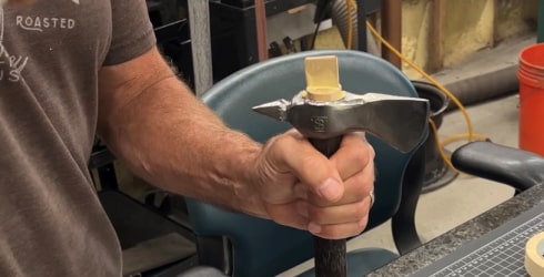 Measuring a piece of weathered steel