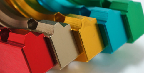 Shot of multiple anodized metal pieces