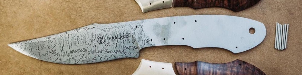 Blade with handle scales and pins next to it